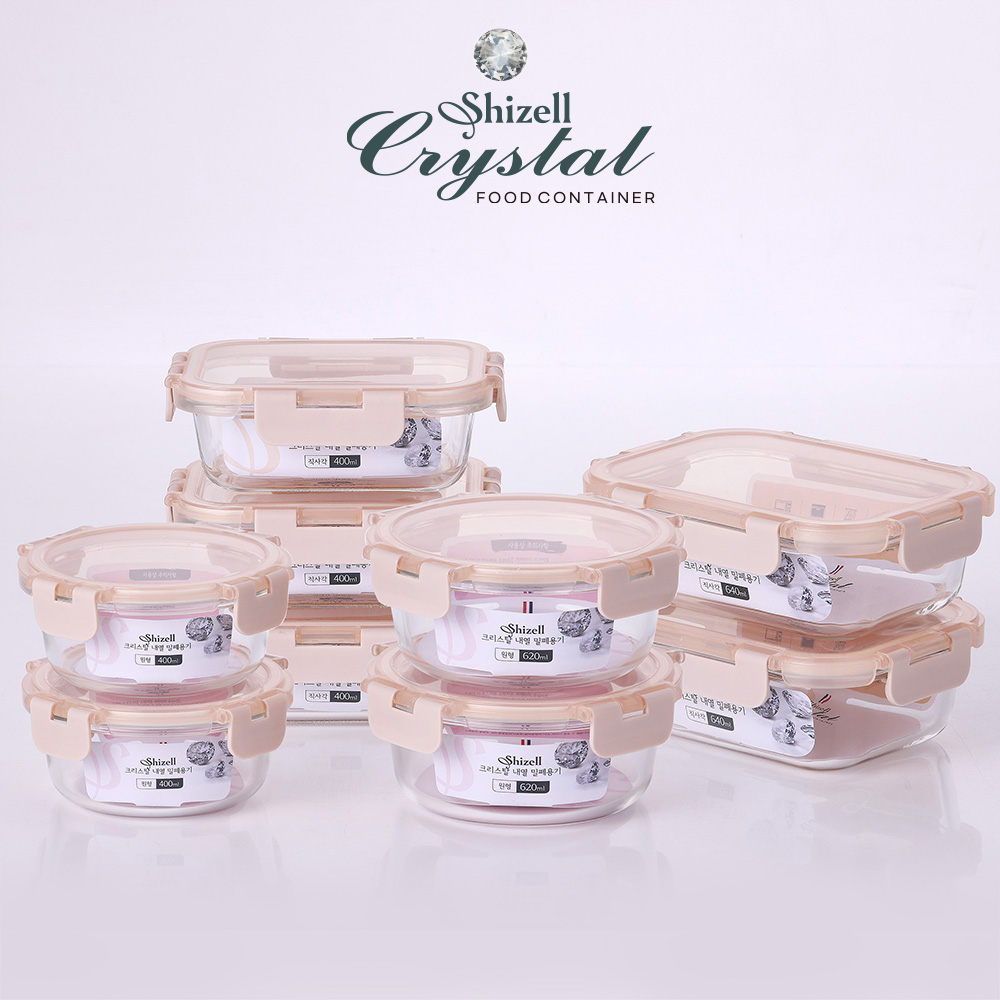 [쉬젤] 크리스탈 내열밀폐용기 혼합9종세트_[직사각5종(640ml*2ea+400ml*3ea)+원형4종(400ml*2ea+620ml*2ea)]