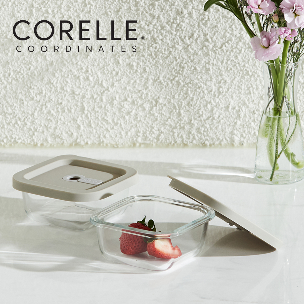 [코렐] 코디네이츠 실리콘 유리 밀폐용기 정사각 2종_(정사각320×2개)