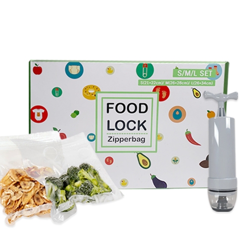 [생활감동] 푸드락 시즌2 진공포장 지퍼백 30p세트(S10장+M10장+L10장)+진공펌프