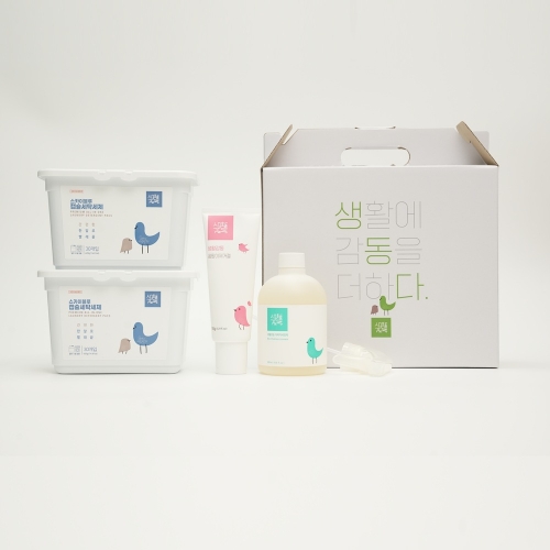 [생활감동] 스카이블루 4종선물세트(캡슐세제30개입x2개+곰팡이제거제150g+다목적세정제500ml)