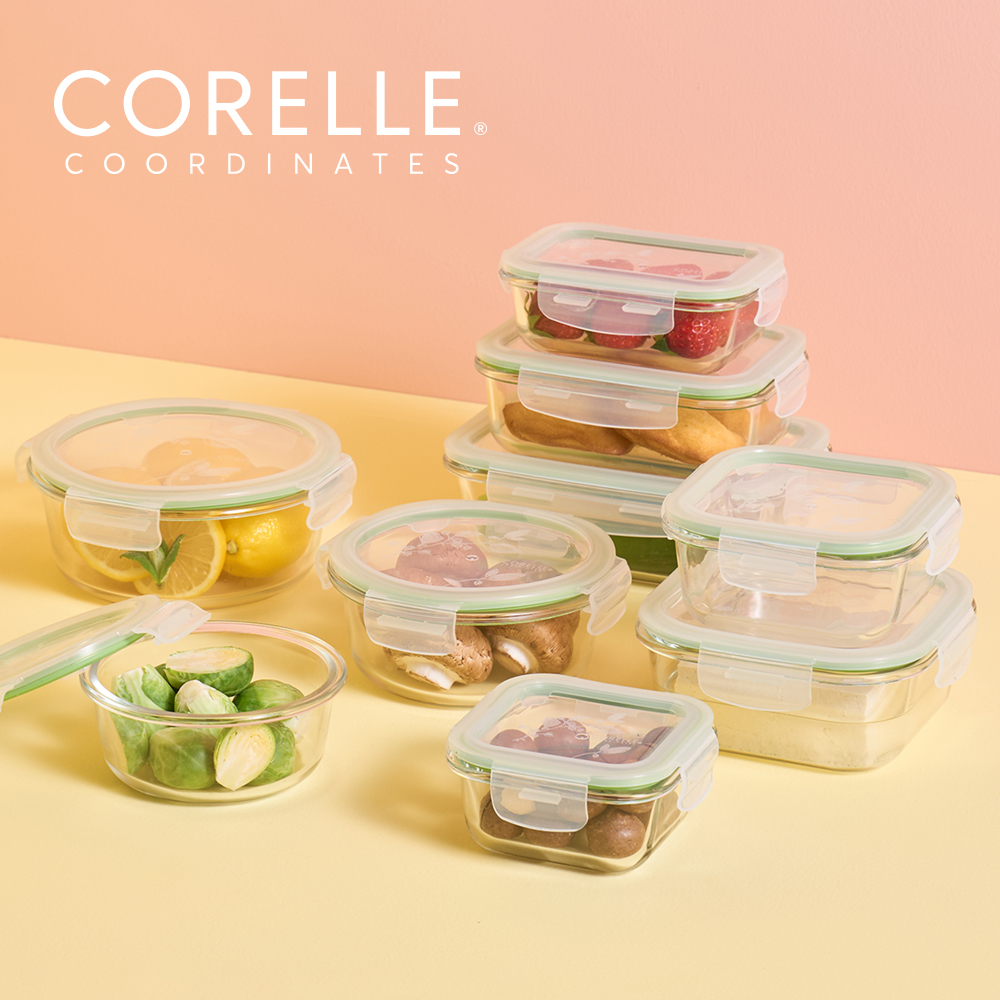 [코렐] 코디네이츠 브리즈 유리 밀폐용기 풀세트 9종_(직사각400×1/680×1/1100×1+정사각320×1/530×1/800×1+원형400×1/640×1/900×1)