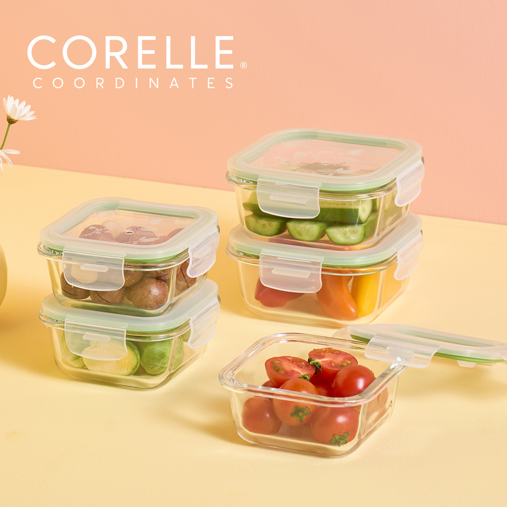 [코렐] 코디네이츠 브리즈 유리 밀폐용기 정사각 5종_(정사각320×3,정사각530×2)