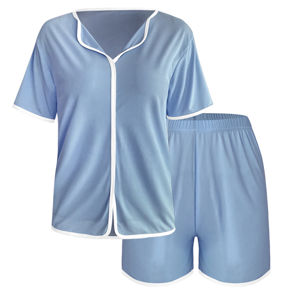 [우드피카] 슬립 배색 반팔 잠옷 상하의 1세트 (색상3종/택1)