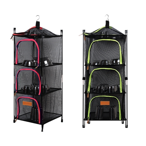 노마드 야외 휴대용 간편 4단 건조대 캠핑 용품 캐비닛 식기 건조망(라임) N-7192