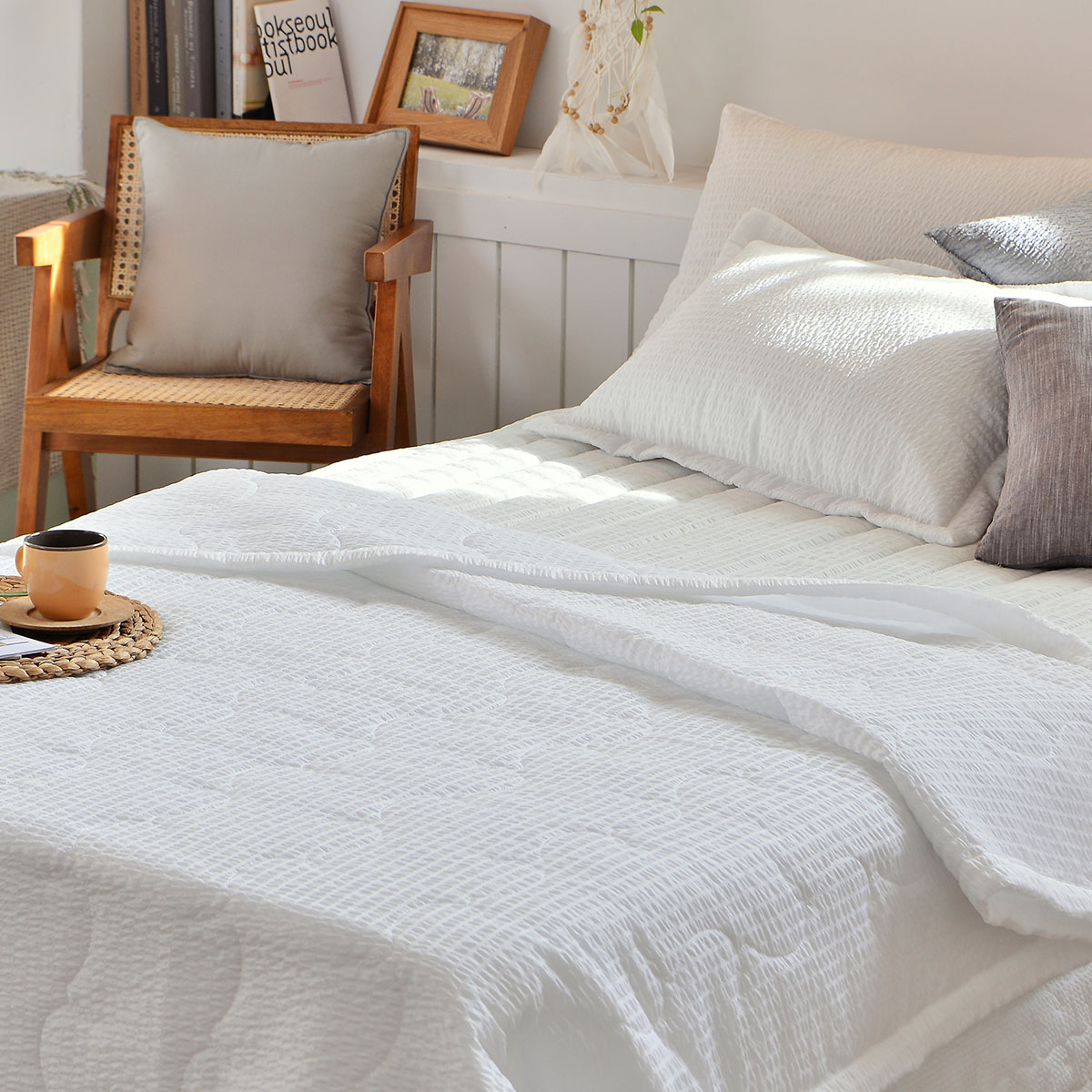 [침구연구소] 코튼캔디 시어서커 여름 차렵 이불패드세트 SS(이불+패드+베개커버)