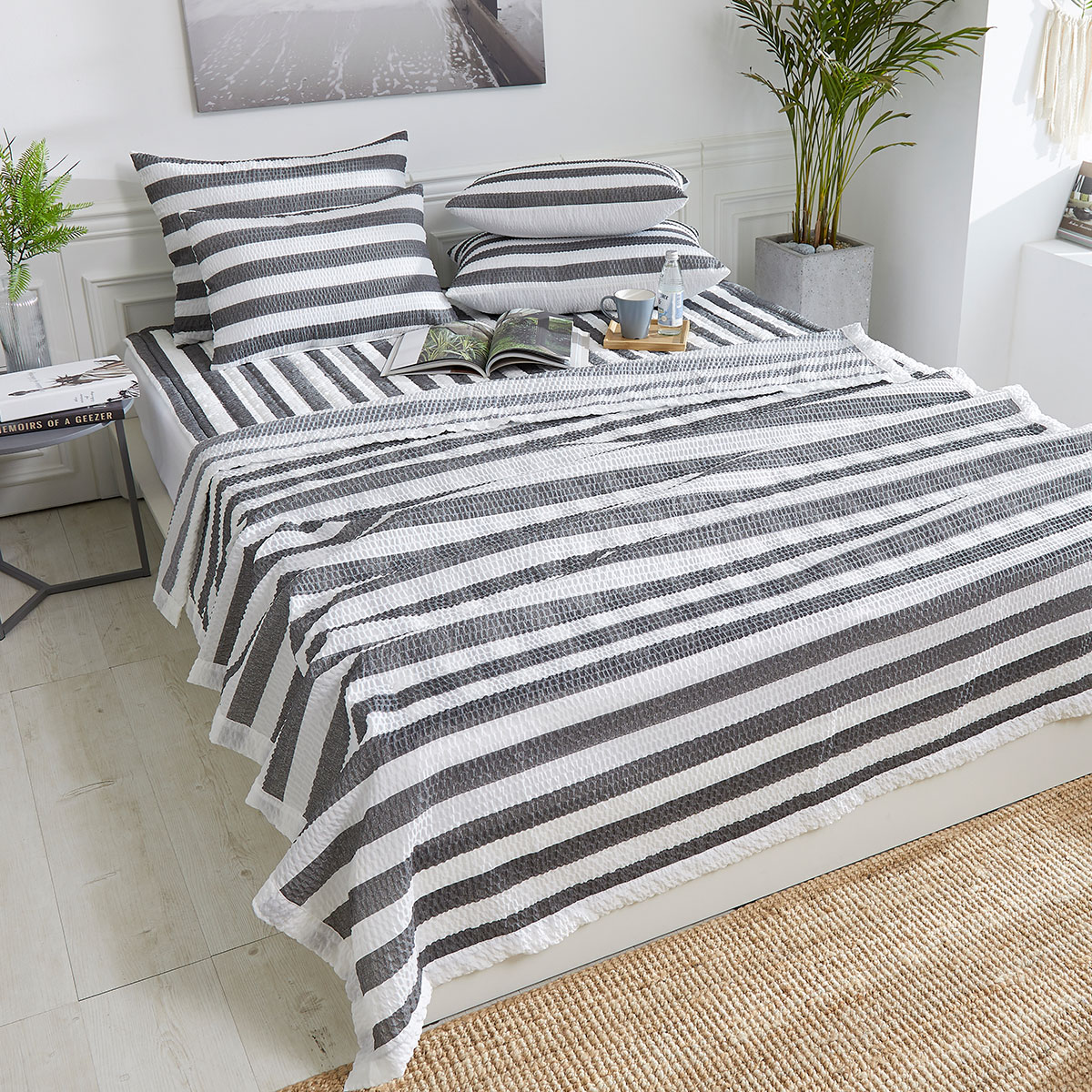 [침구연구소] 줄라인 홑 시어서커 여름 이불베개세트 SS(이불+베개커버)