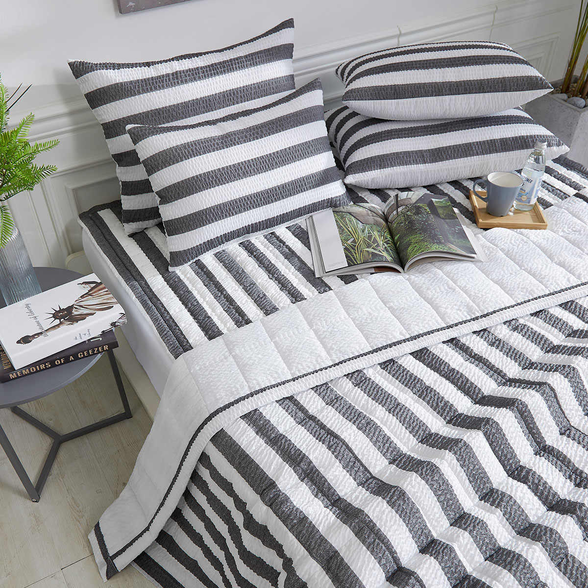 [침구연구소] 줄라인 시어서커 여름 차렵 이불패드세트 SS(이불+패드+베개커버)