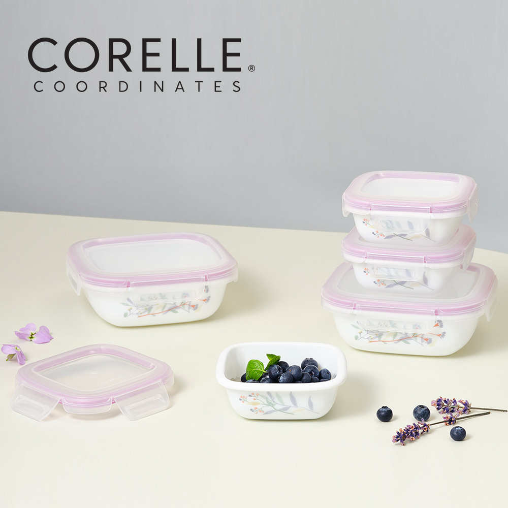 [코렐] 코디네이츠 밀크글라스 밀폐용기 산호세 정사각 5종_[정사각300×3개, 780×2개]