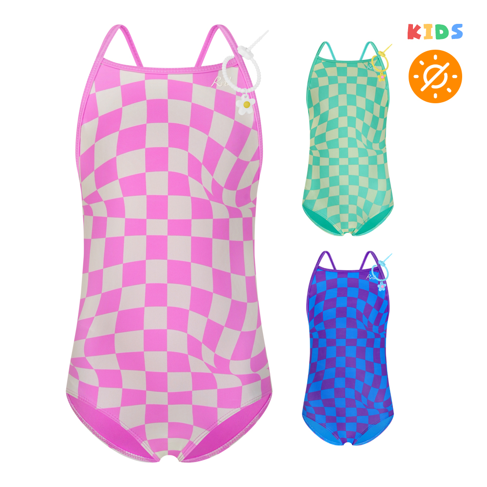 알앤엘 시그니처 와블 체크 타이백 여아 원피스 수영복 2(S)~12(JM) (캔디핑크)