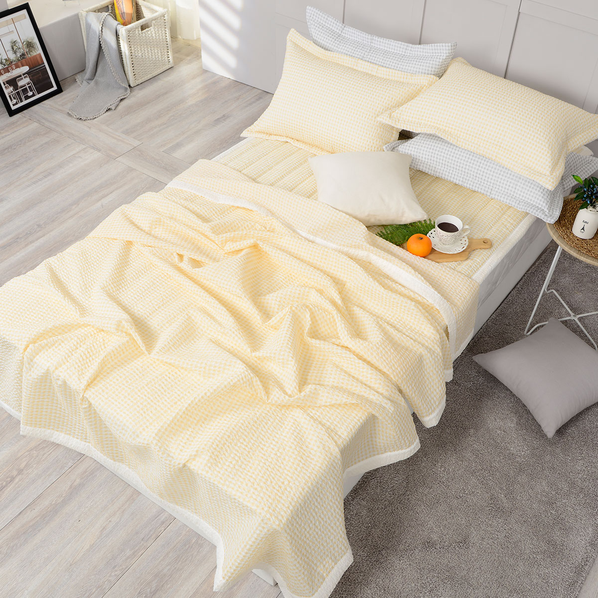 [침구연구소] 슈가체크 홑 시어서커 여름 이불패드세트 SS(이불+패드+베개커버)