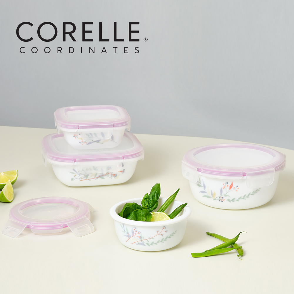 [코렐] 코디네이츠 밀크글라스 밀폐용기 산호세 혼합 4종_[정사각300×1개, 780×1개/원형325×1개, 810×1개]