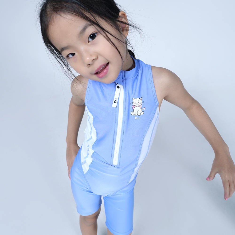 알앤엘 여아 5부 반전신 집업 실내수영복+수영모세트 S~XL까지 (파스텔퍼플)