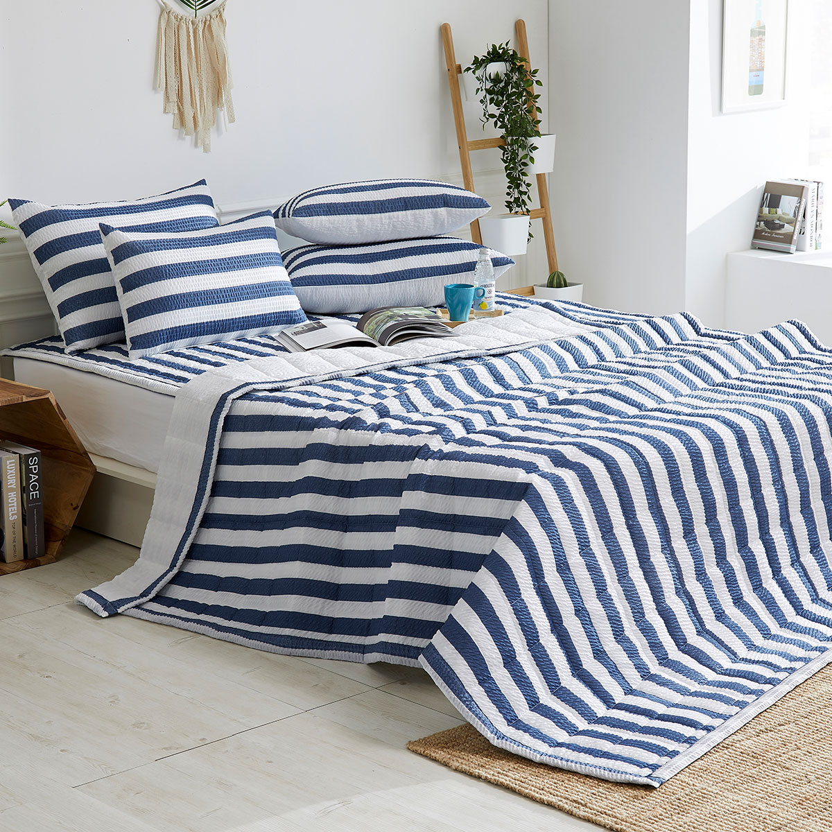 [침구연구소] 줄라인 시어서커 여름 차렵 이불베개세트 SS(이불+베개커버)