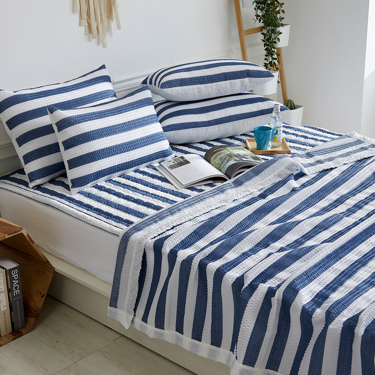 [침구연구소] 줄라인 홑 시어서커 여름 이불패드세트 SS(이불+패드+베개커버)