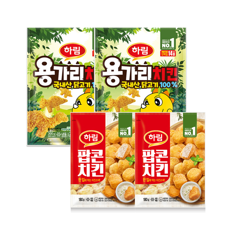 [하림] 용가리치킨 300g x 2개+팝콘치킨 180g x 2개