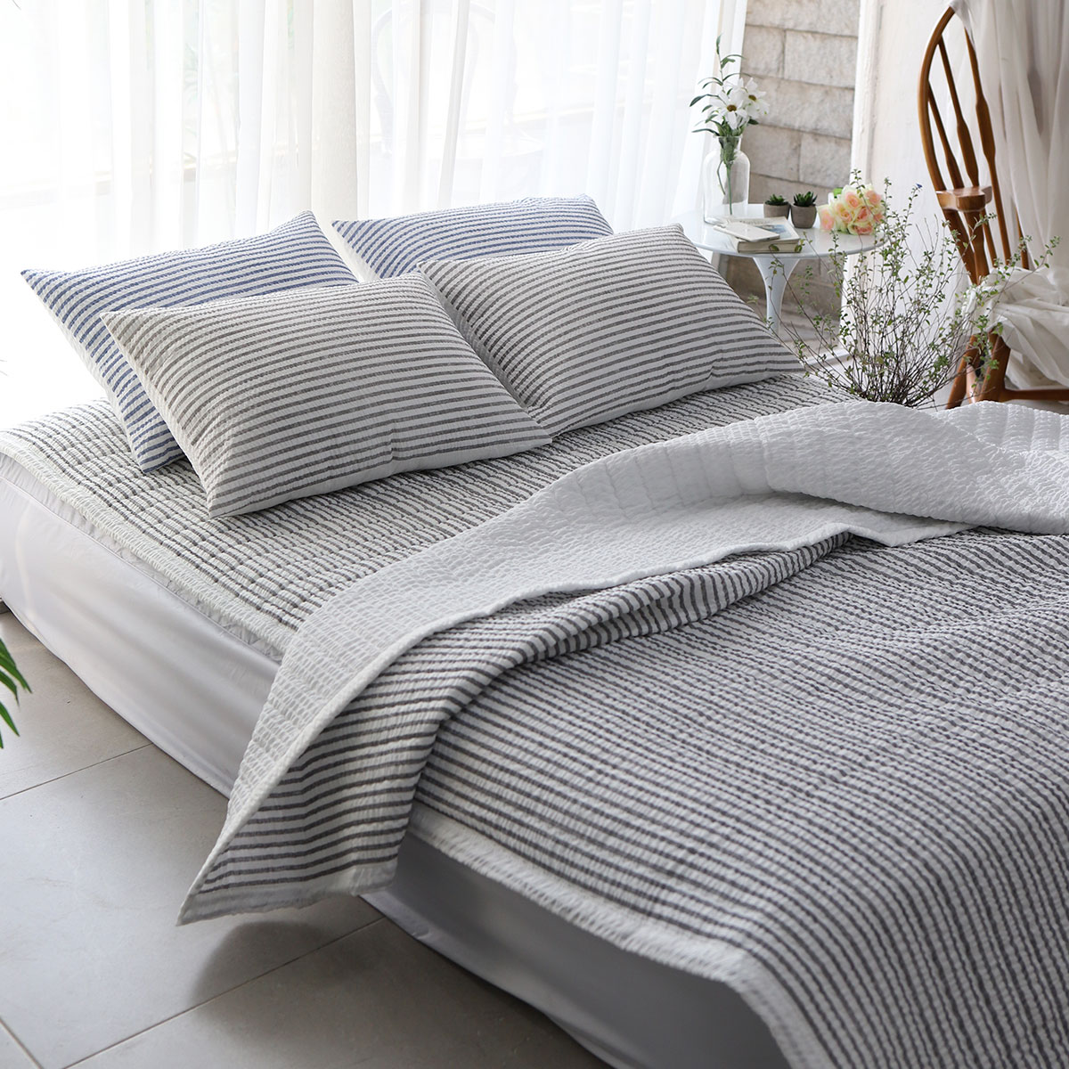 [침구연구소] 엘리아 시어서커 여름 차렵 이불패드세트 SS(이불+패드+베개커버)