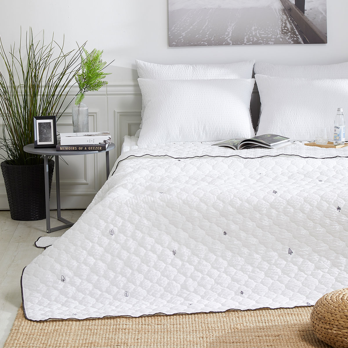 [침구연구소] 네이처 자수 시어서커 여름 차렵 이불베개세트 SS(이불+베개커버)