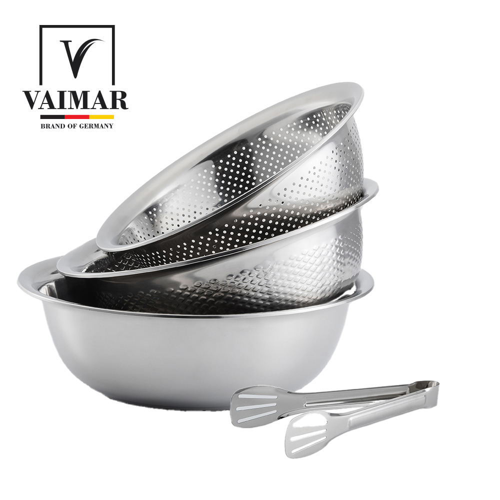 [바이마르] 홈베이킹 대용량 믹싱볼 4종세트(믹싱볼32+함지박30+타공채반28+집게)