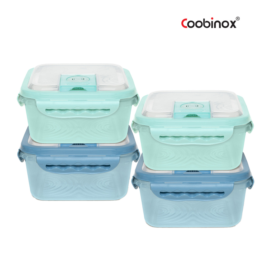 [쿠비녹스] 프리백 진공 밀폐용기 정사각 4종1호 CO-58-41_(1.1L X 4개_블루/그린 컬러 중 랜덤출고)