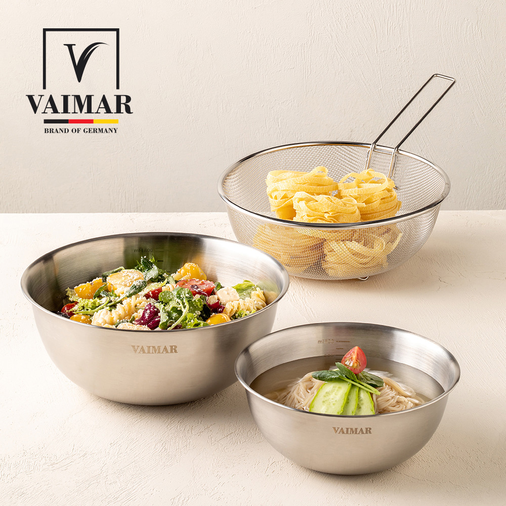 [바이마르] 야채 트레이 믹싱볼 3종세트(믹싱볼22+셀러드볼17+채반22cm)