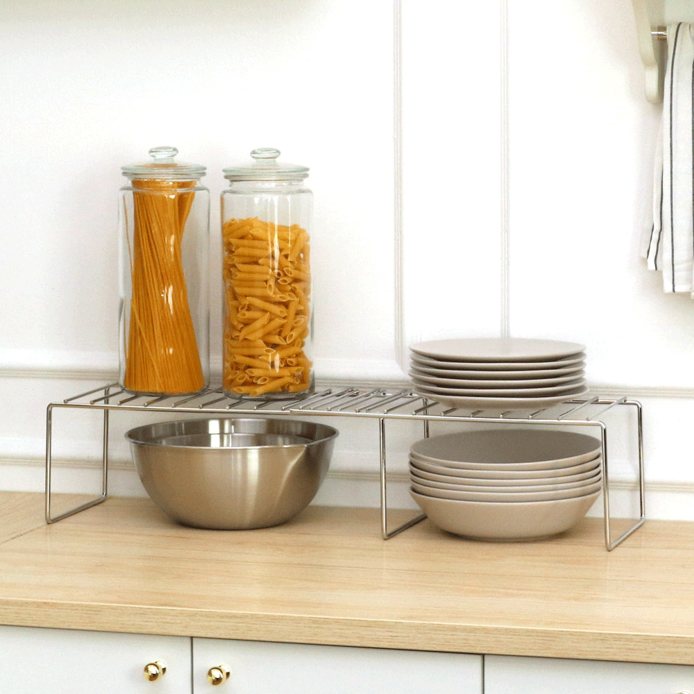 [스텐팩토리] 스테인레스 확장형 2단 선반랙 길이조절선반 그릇정리선반