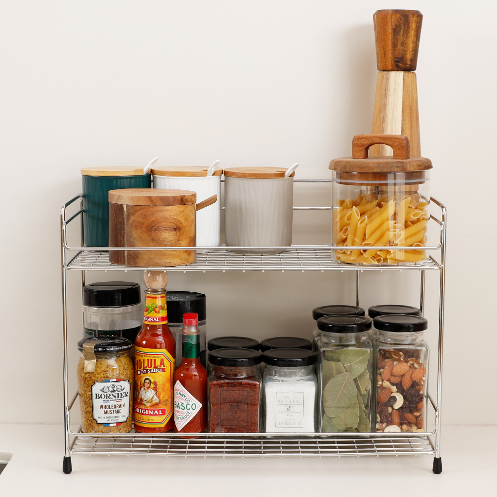 [스텐팩토리] 스테인레스 일체형테이블 2단선반(중) 조미료정리선반