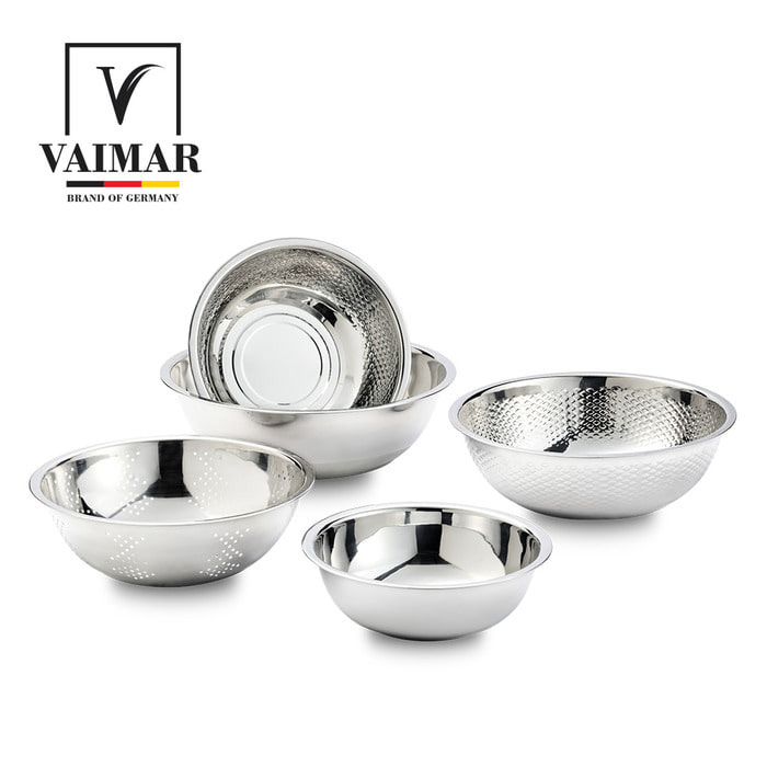 [바이마르] 스텐 혼합 믹싱볼 5종세트(믹싱볼20+함지박22+타공채반24+함지박26+믹싱볼28cm)