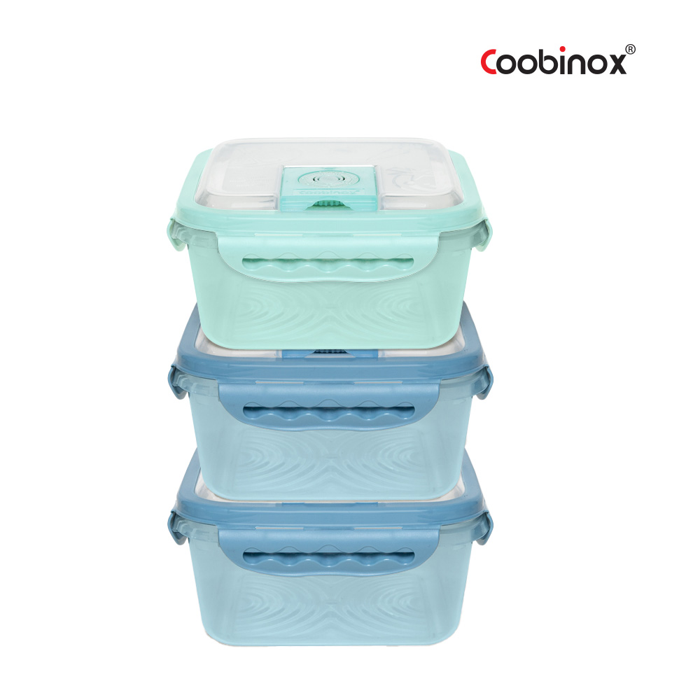 [쿠비녹스] 프리백 진공 밀폐용기 정사각 3종4호 CO-58-34_(1.1L X 3개_블루/그린 컬러 중 랜덤출고)