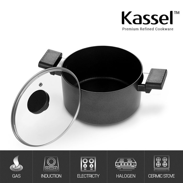 [Kassel] 카셀 블랙 엠보 IH 인덕션 겸용 양수냄비 20cm