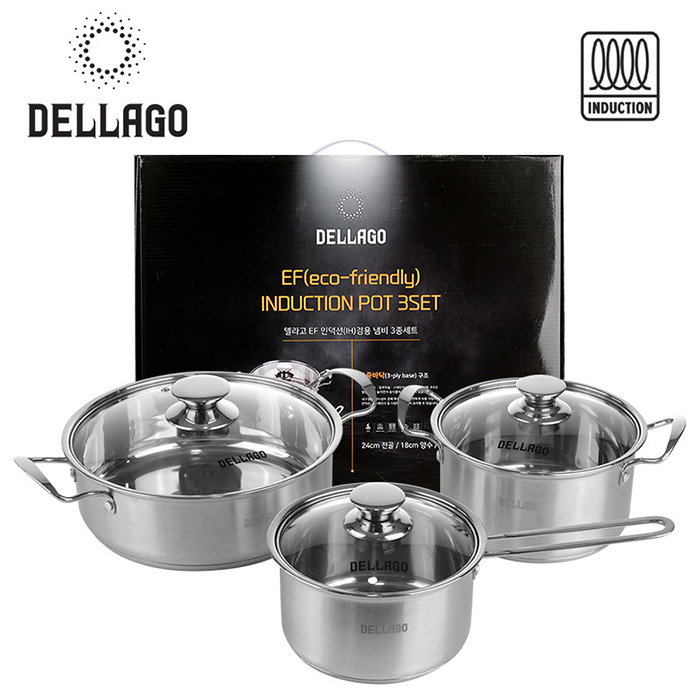 [DELLAGO] 델라고 EF(eco-friendly) 인덕션(IH)겸용 스텐냄비 3종세트(16편수+18양수+24전골)