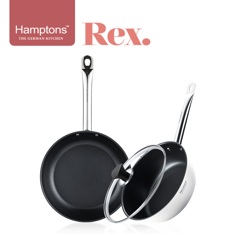 [Hamptons] 햄튼 렉스 스텐 인덕션 코팅 후라이팬2종세트(3P)-A_(F26+W24+24유리뚜껑)