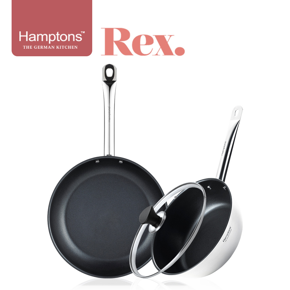 [Hamptons] 햄튼 렉스 스텐 인덕션 코팅 후라이팬2종세트(3P)-B_(F28+W24+24유리뚜껑)