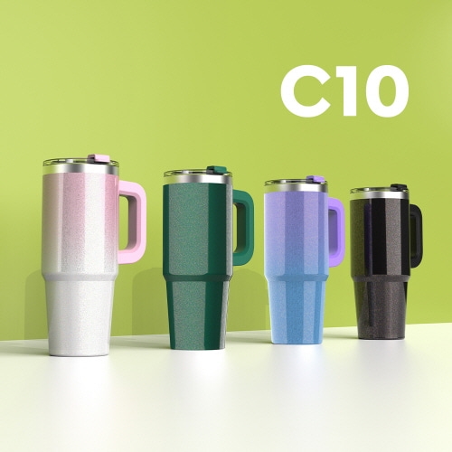 [쿠팸] C10 글리터 핸들 텀블러 887ml (빨대+청소솔 포함)_색상 택1