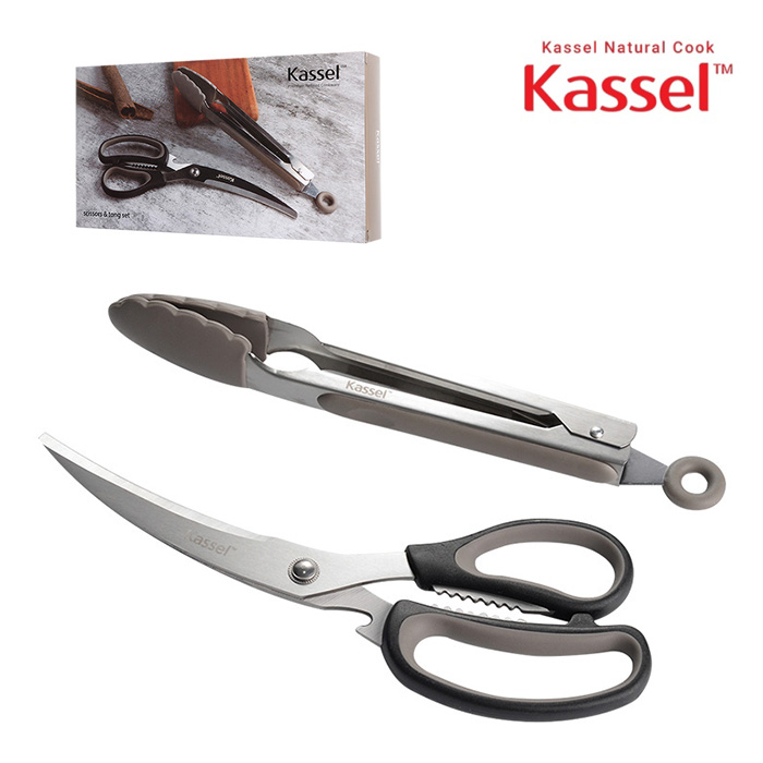 [Kassel] 카셀 EF(eco-friendly) 곡선삼겹살가위 실리콘 집게 세트