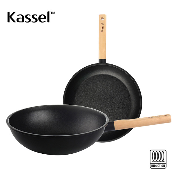 [Kassel] 카셀 하이브리드 인덕션(IH) 휠우드 티타늄 프라이팬 2종B세트(F28cm+W28cm)