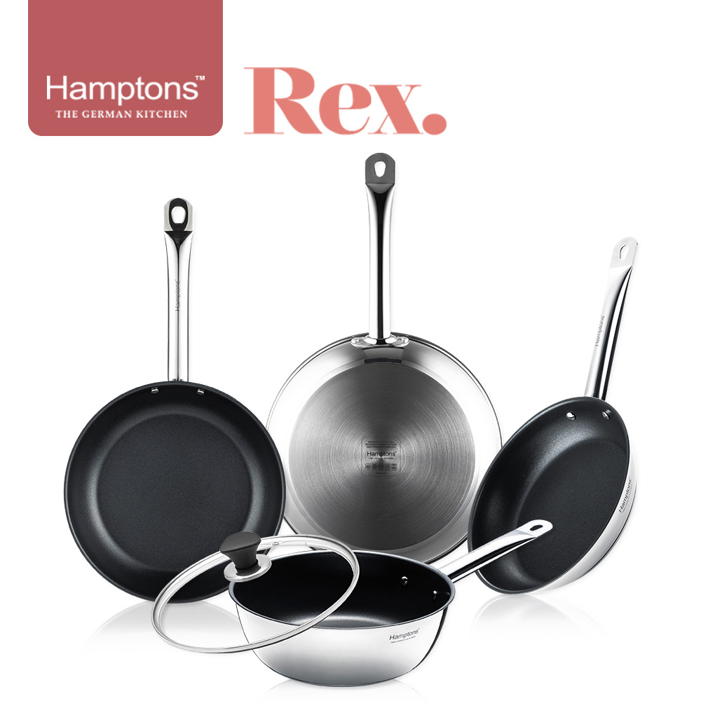 [Hamptons] 햄튼 렉스 스텐 인덕션 코팅 후라이팬4종세트(5P)_(F22+F26+F28+W24+24유리뚜껑)