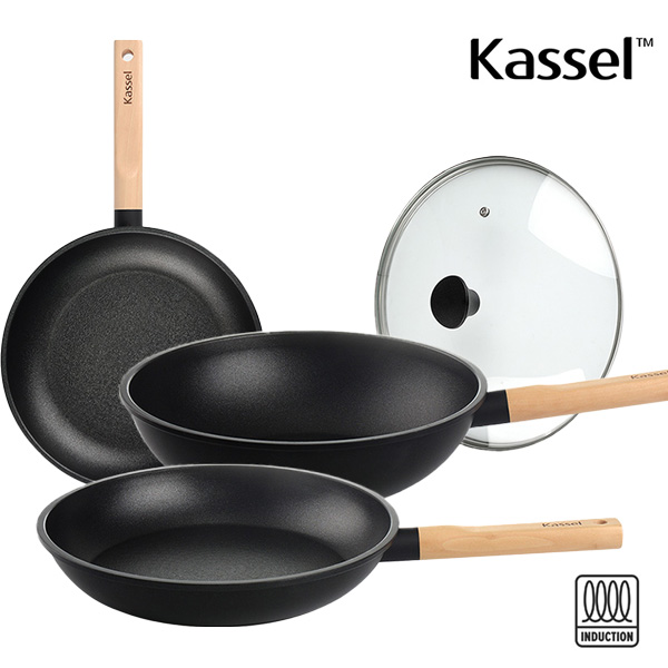 [Kassel] 카셀 하이브리드 인덕션(IH) 휠우드 티타늄 프라이팬 4종A세트(F24+F28+W28+GL28cm)