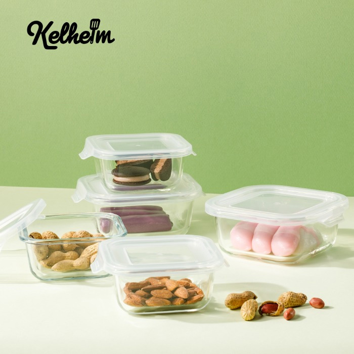 [켈하임] 아이 글라스 내열용기 정사각형 5종세트(320mlx3+520mlx2)