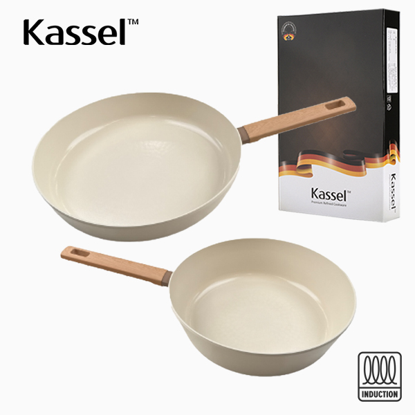 [Kassel] 카셀 인덕션 스톤 크림 세라믹코팅 후라이팬 2종C세트(F28cm+W24cm)