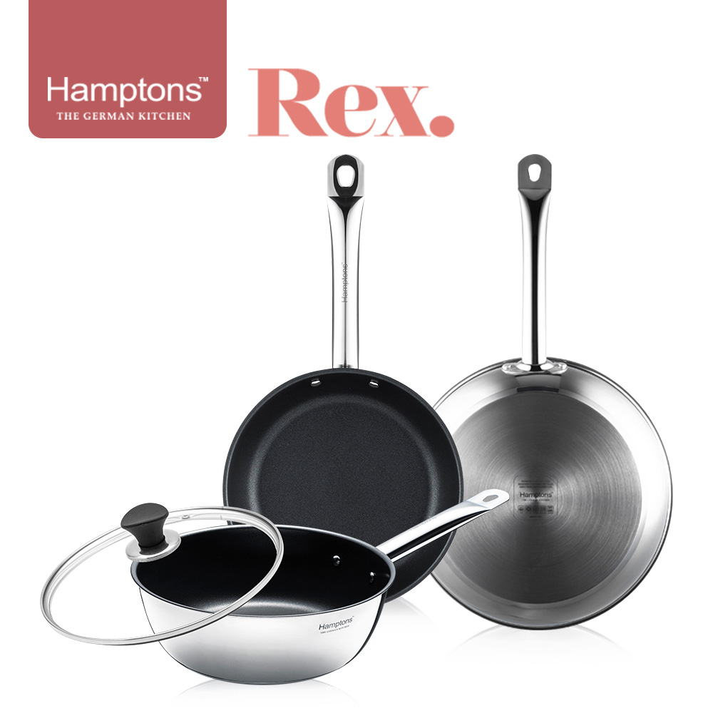 [Hamptons] 햄튼 렉스 스텐 인덕션 코팅 후라이팬3종세트(4P)-C_(F26+F28+W24+24유리뚜껑)