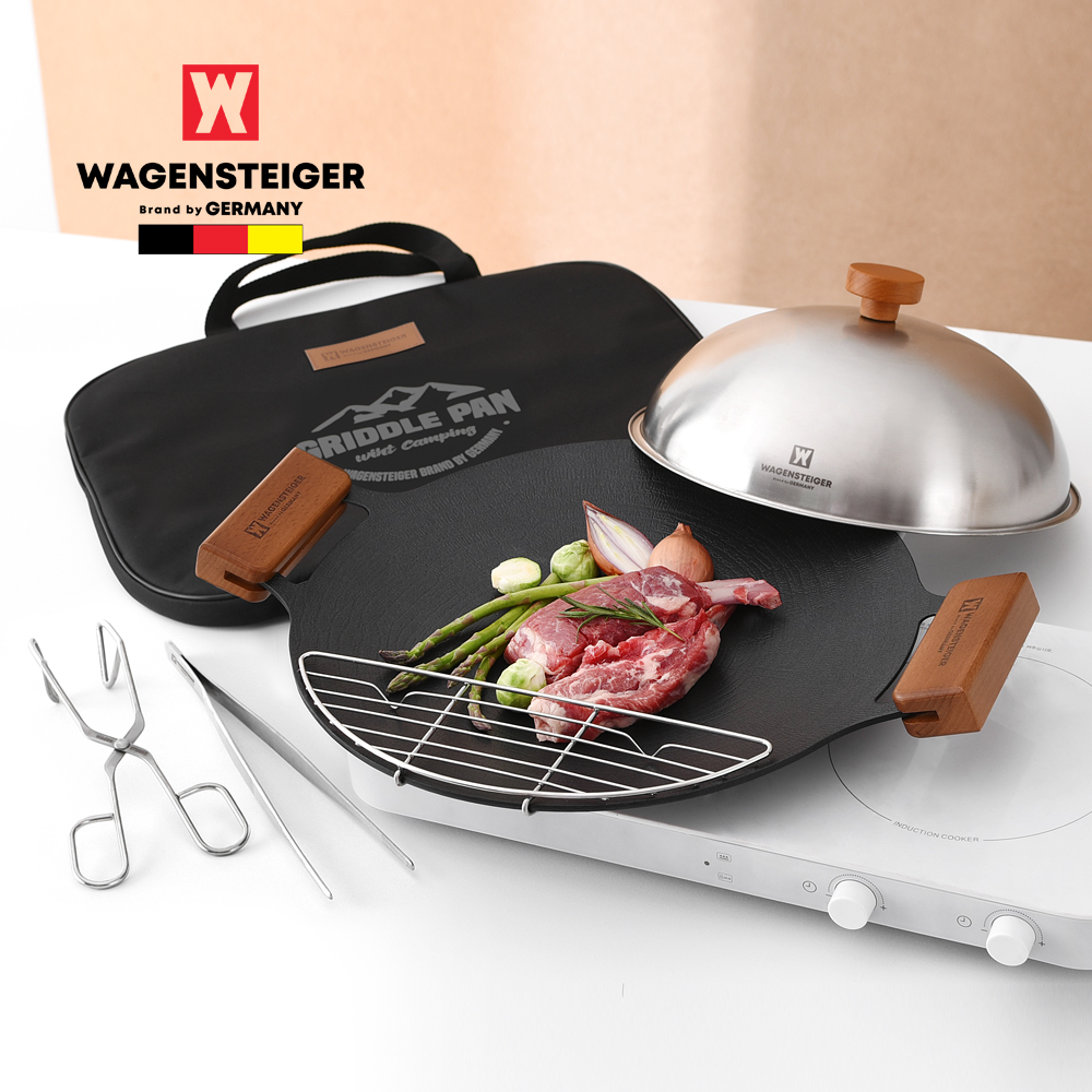 [바겐슈타이거] 그리들 시리즈 세트 8호 블랙 (그리들 36cm+토트백+우드손잡이 2pcs+그리들망 28cm+스텐 레스팅커버 24cm+퓌어집게+가위형집게)