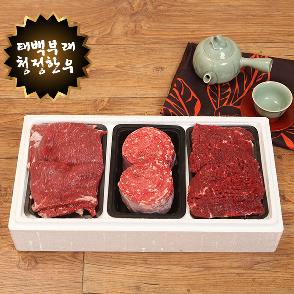 [태백한우] 1등급 거세우 정육 3호 선물세트 (국거리500g+불고기 500g+산적500g)