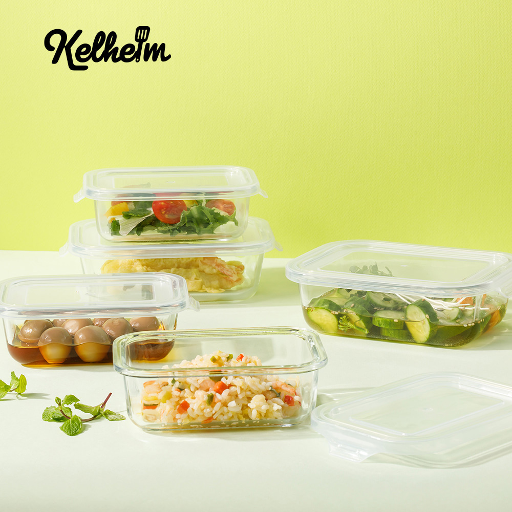[켈하임] 아이 글라스 내열용기 직사각형 5종세트(400mlx3+640mlx2))