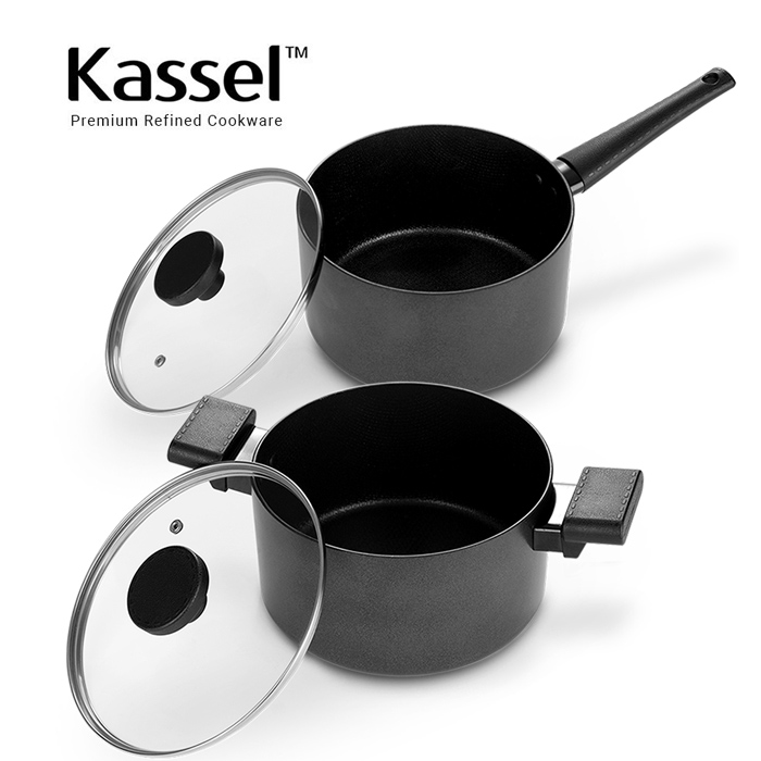 [Kassel] 카셀 블랙 엠보 IH 인덕션 겸용 냄비 2종세트(냄비18cm+양수20cm)