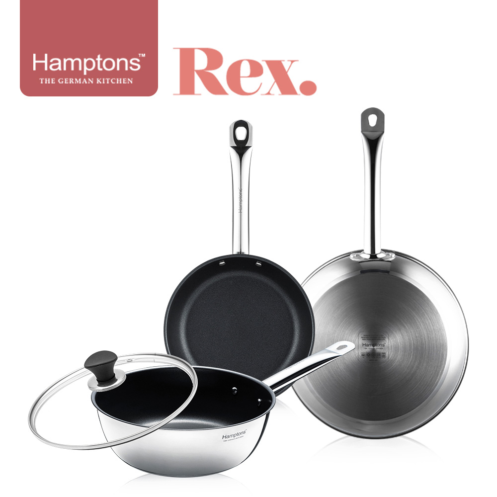 [Hamptons] 햄튼 렉스 스텐 인덕션 코팅 후라이팬3종세트(4P)-B_(F22+F28+W24+24유리뚜껑)