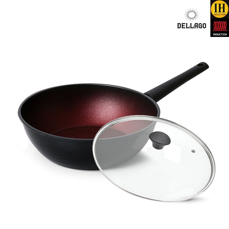 [DELLAGO] 델라고 와인 인덕션IH 겸용 궁중팬28cm+유리뚜껑28cm