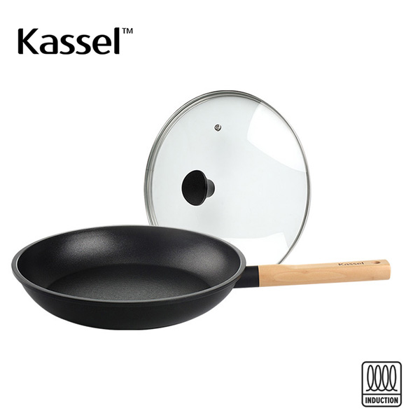 [Kassel] 카셀 하이브리드 인덕션(IH) 휠우드 티타늄 프라이팬28cm+유리뚜껑28cm