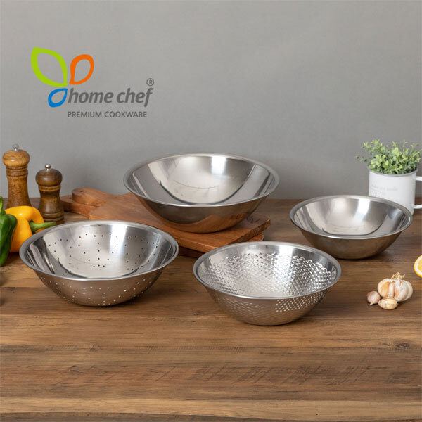 [홈셰프] 국산 스텐레스 다용도볼 4종세트 HC0414se-1(믹싱볼28cm+22m+쌀함박24cm+야채볼26cm)