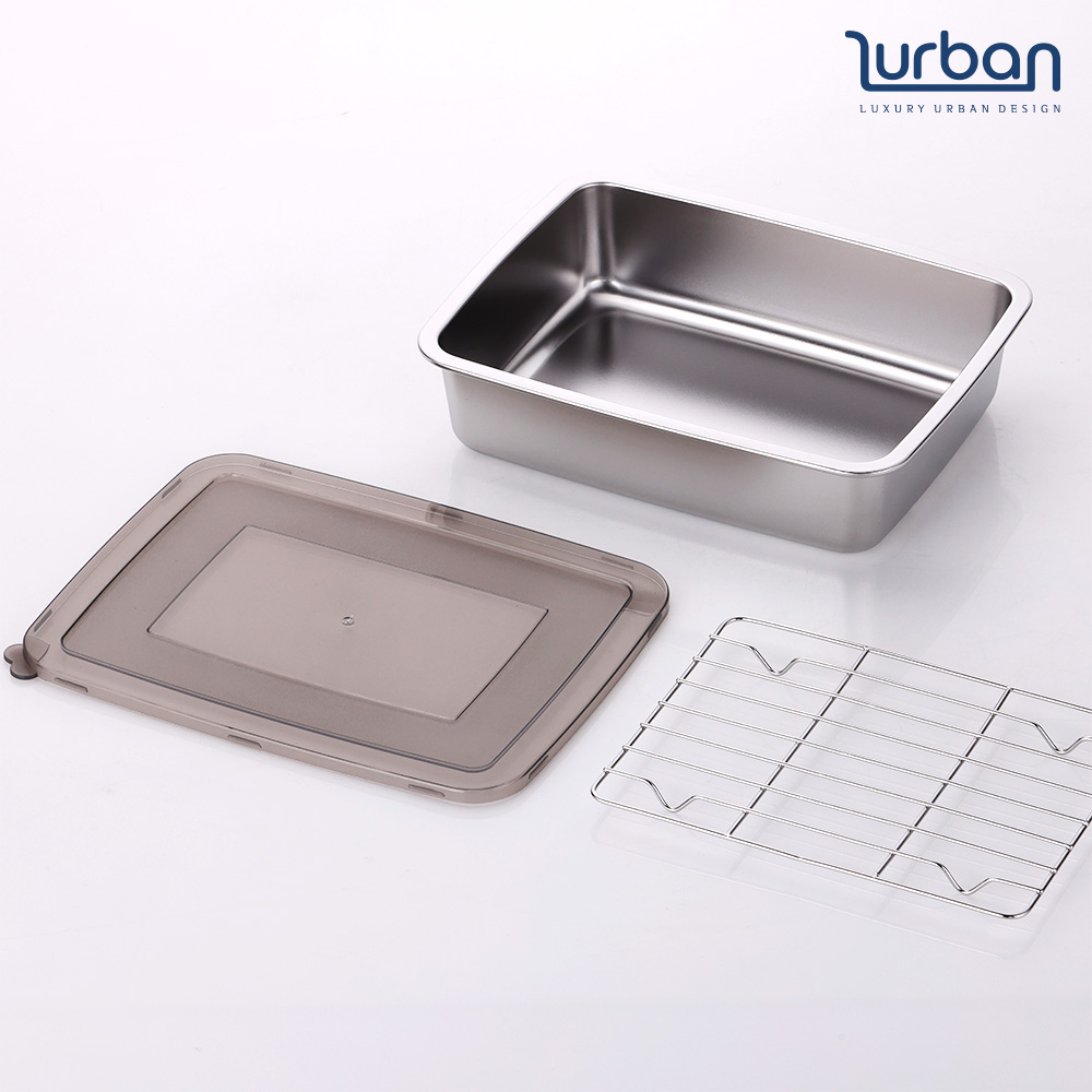 [쉬젤] 러반 스테인렌스 렉탱글밧드3PCS-(중)-(본체-25x19cm/커버/와이어랙)