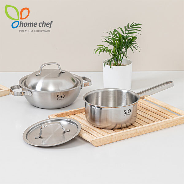 [홈셰프] SrO 통3중 스텐 냄비 2종세트(C형) HC-1204se-3(편수냄비16cm,파티웍20cm)